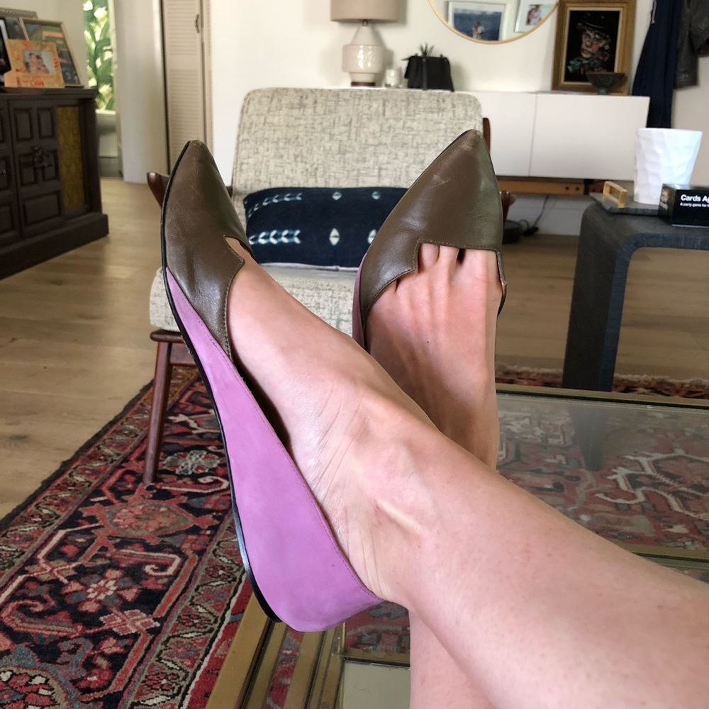 Balenciaga Lavender Suede and Brown Leather Flats